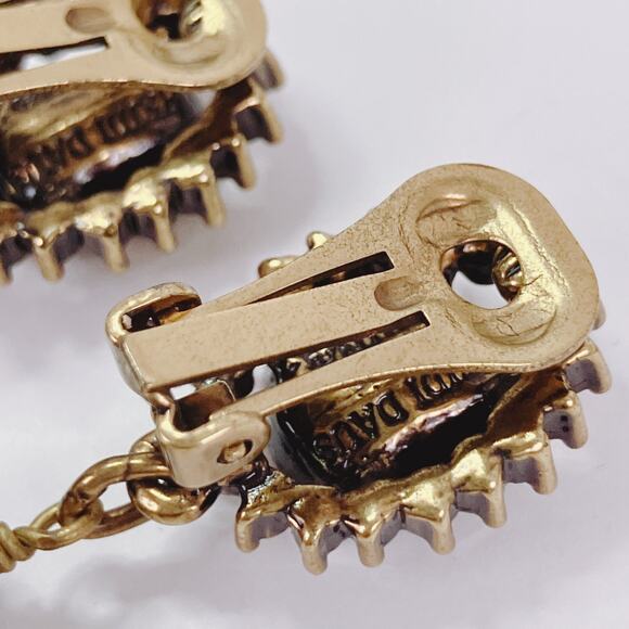 VTG Signed Heidi Daus Rhinestone Black Bead Faux Pearl Gold Clip Dangle Earrings - Picture 9 of 11